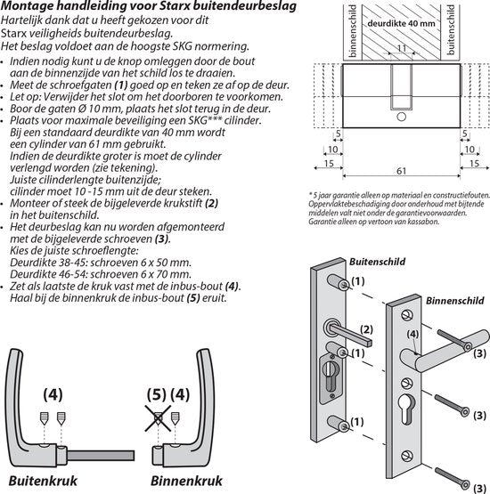 Starx Veiligheidsbeslag – Deurbeslag Zwart – Duwer/Kruk –Langschild – PC55 mm