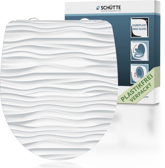 SCHÜTTE WC-Bril 82584 WHITE WAVE - High Gloss - Duroplast - Soft Close - Afklikbaar - RVS-Scharnieren - Belastbaar tot 175 kg - Decor - 1-zijdige Print