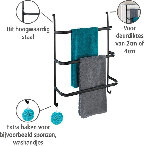 WENKO Handdoekhouder Irpinia 78x55cm Staal Zwart - Handdoekrek - Handdoekenrek - Handdoekstang