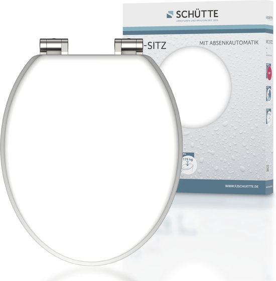 SCHÜTTE WC-Bril 80101 SPIRIT WHITE - MDF-Hout - Soft Close - Verchroomde Scharnieren - Belastbaar tot 175 kg - Gelakt - Gesatineerd Wit