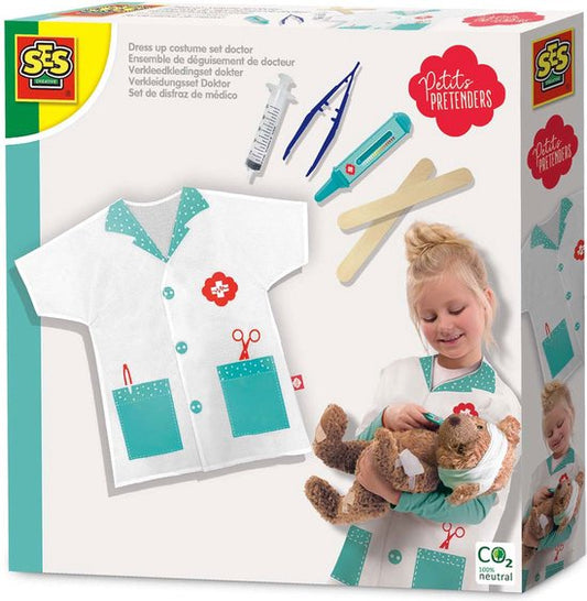 SES Creative - Verkleedset Dokter - incl. doktersjas, speelthermometer, pincet, tongspatels en spuitje - rollenspel speelgoed vanaf 3 jaar