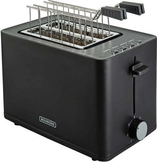 Bourgini Tosti Toaster - Broodrooster met Tostiklemmen - Zwart- Extra brede sleuf geschikt voor 2 tosti's - Instelbare bruiningsstand en ontdooifunctie