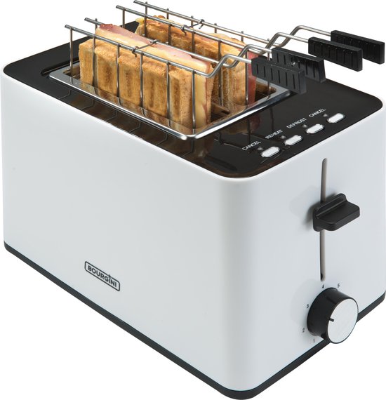 Bourgini Tosti Toaster - Broodrooster met Tostiklemmen - Wit - Extra brede sleuf geschikt voor 2 tosti's - Instelbare bruiningsstand en ontdooifunctie