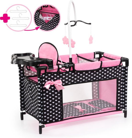 Bayer Design - Multibed voor poppen tot 46cm in zwart, wit/roze