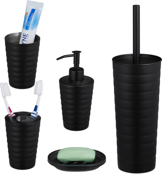 badkamerset 5-delig - geborsteld rvs - modern - badkameraccessoires set - mat zwart