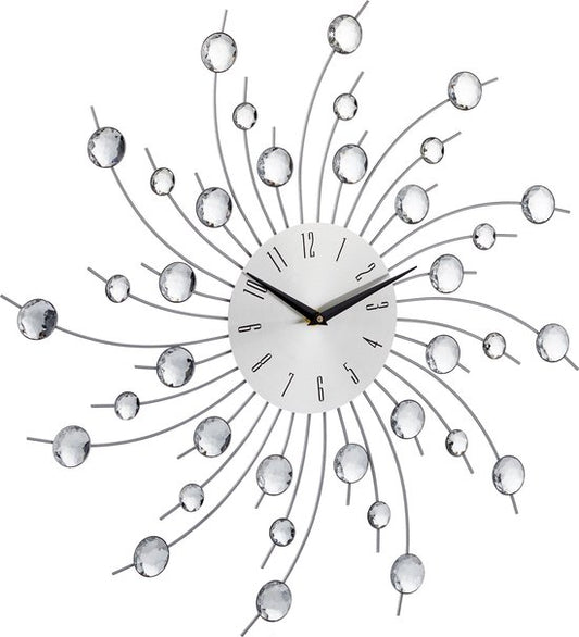 wandklok met glitters - 50 cm - groot - analoog - keukenklok - zilver