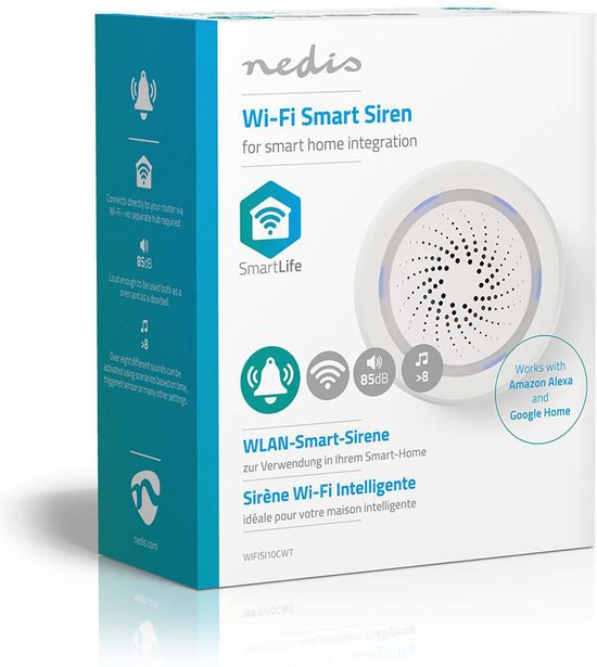 Nedis SmartLife Sirene - Netvoeding - 8 geluiden - 85 dB - Android / IOS