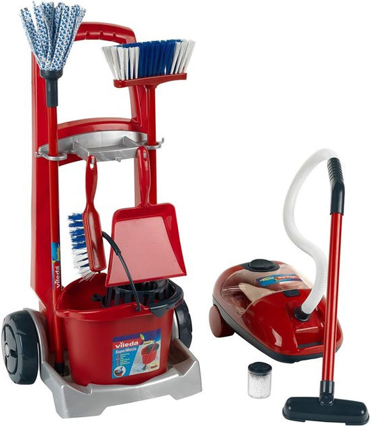Vileda Speelgoed stofzuiger en schoonmaakkar - 29 x 24 cm - Rood - Schoonmaakset kinderen