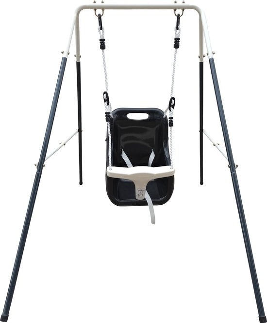 Baby Schommel met zitje Antraciet/créme - Vrijstaande schommelset voor binnen en buiten