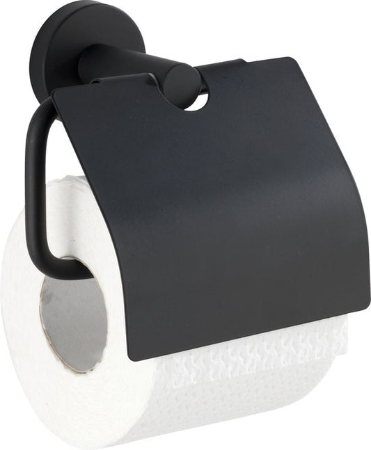 WENKO Toiletrolhouder met klep Bosio RVS zwart mat - WC Rolhouder