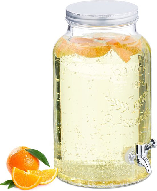 glazen drankdispenser met kraantje - 5 liter - limonadetap met schroefdeksel