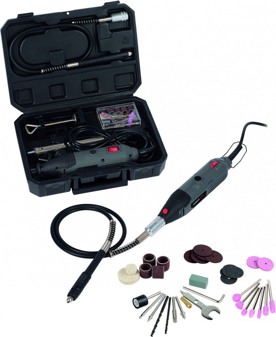 Powerplus POWE80060 Roterende multitool - Multifunctioneel gereedschap - 135W - Roterend - Variabele snelheid - Incl. Statief, slang, 40 accessoires en gereedschapskoffer