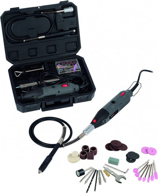 Powerplus POWE80060 Roterende multitool - Multifunctioneel gereedschap - 135W - Roterend - Variabele snelheid - Incl. Statief, slang, 40 accessoires en gereedschapskoffer