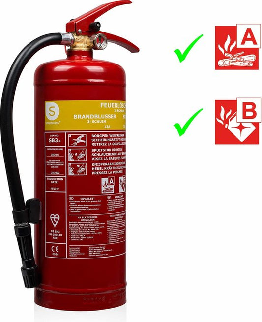 Smartwares FEX-15230 - Brandblusser Schuim 3L - Incl ophangbeugel - Brandklasse ABC - BSI Gecertificeerd