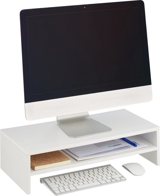 beeldscherm verhoger - opbergruimte -14,5 x 54 x 25,5 cm - bureau - wit