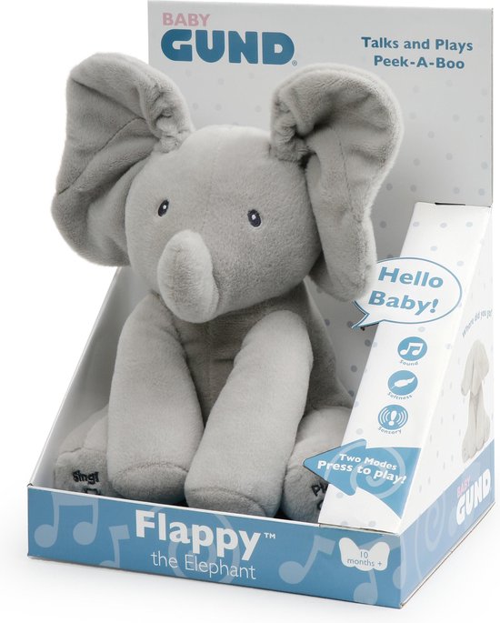 Baby GUND - Geanimeerde Flappy De Olifant - Knuffel - Grijs - 30,5 cm - Nederlands Gesproken