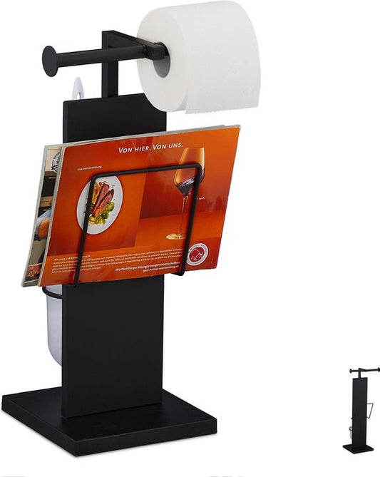 toiletaccessoiresset - 48,5 x 25,5 x 20 cm - toiletborstel - toiletrolhouder & lectuurbak - metaal - zwart