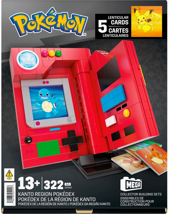 MEGA Pokémon Pokédex van Regio Kanto - 5 Verwisselbare Kaarten van Pikachu, Bulbasaur, Charmander, Squirtle en Eevee