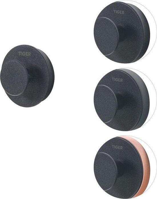 Tiger Urban - Handdoekhaak klein (1x) - Zonder boren - Zelfklevend 3M tape - 2 decorringen - Zwart