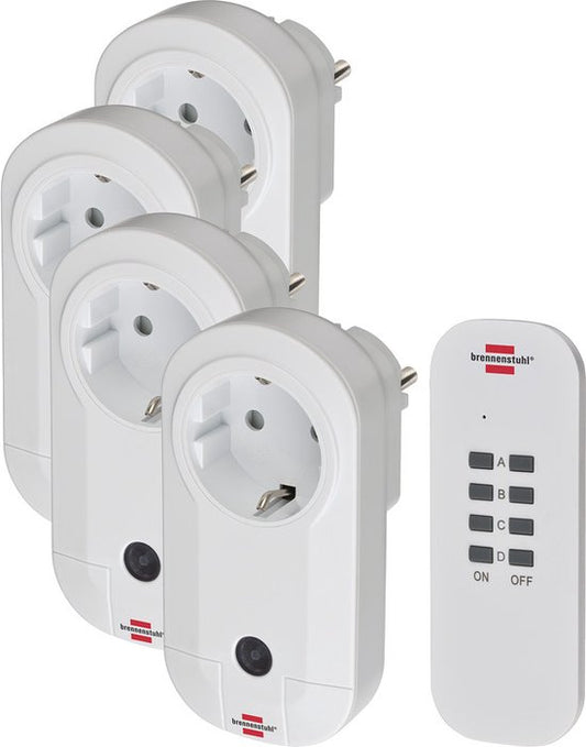 Brennenstuhl draadloze Schakelaarset RC CE1 4001, set van 4 draadloze Stopcontacten (voor binnen, met handzender en hogere contactbescherming) wit