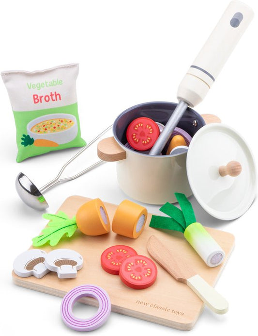 Woet® Houten Speelgoed Soep Set - 'Maak je eigen soep' Speelgoedset - FSC - Inclusief Groenten, Snijpank, Pan & Pollepel - Speelgoedeten - Rollenspel Keukenset - Vanaf 2 Jaar