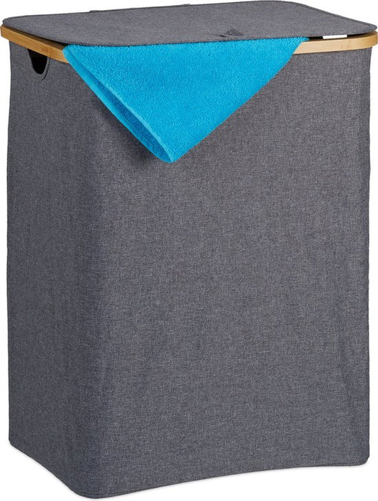 wasbox met deksel - 130 l - bamboe - polyester - draagbaar - ademende waszak