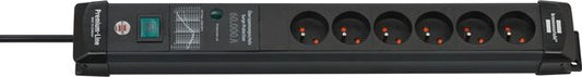 Premium-Line 60.000A stekkerdoos met overspanningsbeveiliging 6-voudig zwart 3m H05VV-F 3G1,5 *BE*