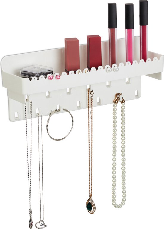 sieradenhouder muur - voor kettingen - 12x30x8 cm - oorbellenrek met plankje