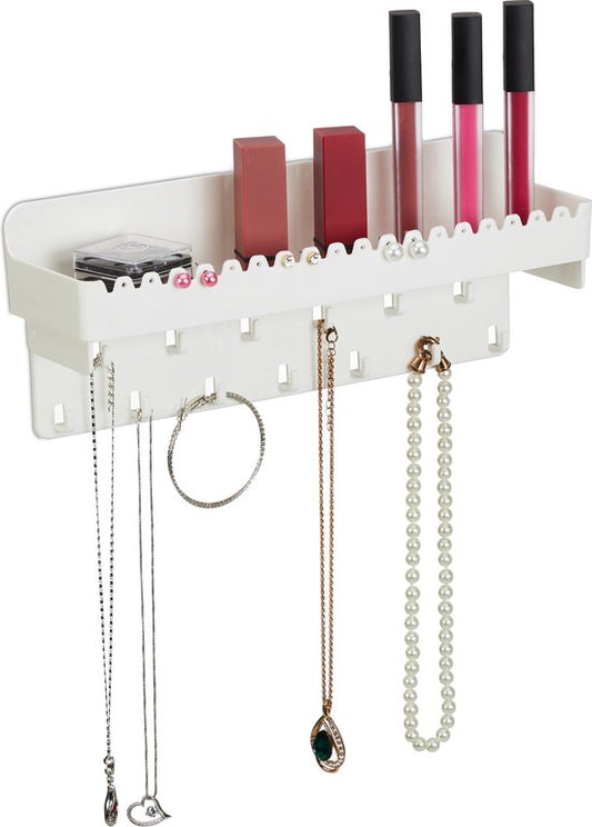 sieradenhouder muur - voor kettingen - 12x30x8 cm - oorbellenrek met plankje