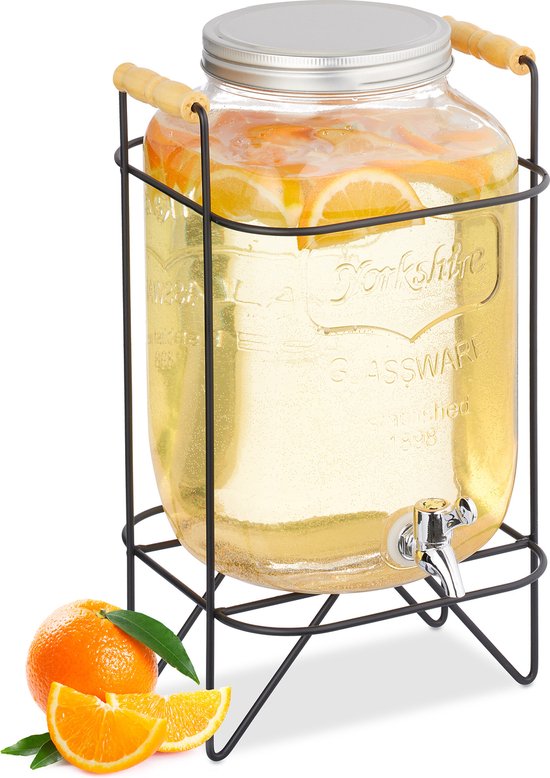 drankdispenser met houder - 8 liter - glas - kraantje - handgrepen