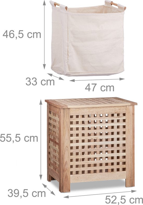 wasmand walnotenhout - met deksel - 70 l - uitneembare waszak