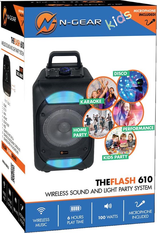 N-GEAR The Flash 610 - Bluetooth Speaker - Karaoke Set - Partybox met 1 Microfoon - Zwart