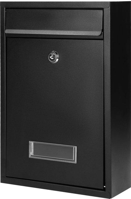 Kleine Brievenbus ‘’BALI’’ met slot – Brievenbus rvs met naamplaatje – Brievenbussen hangend – 32x22x9 cm - Zwart
