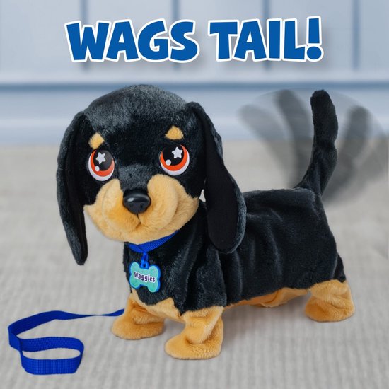 Animagic Waggles Knuffel Hond - Zwart - Interactieve Knuffel - Wandel en communiceer met Waggles