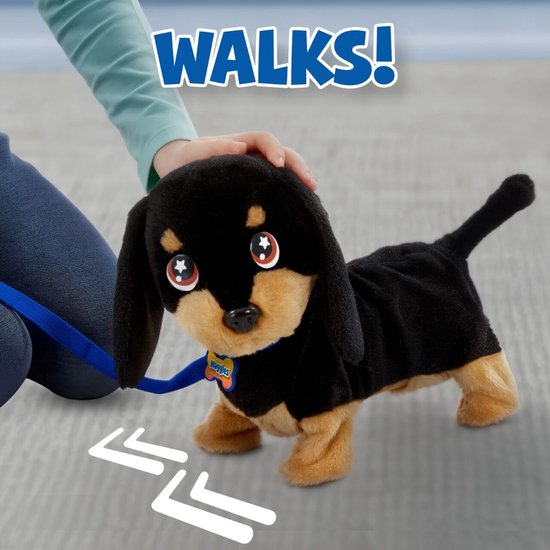 Animagic Waggles Knuffel Hond - Zwart - Interactieve Knuffel - Wandel en communiceer met Waggles