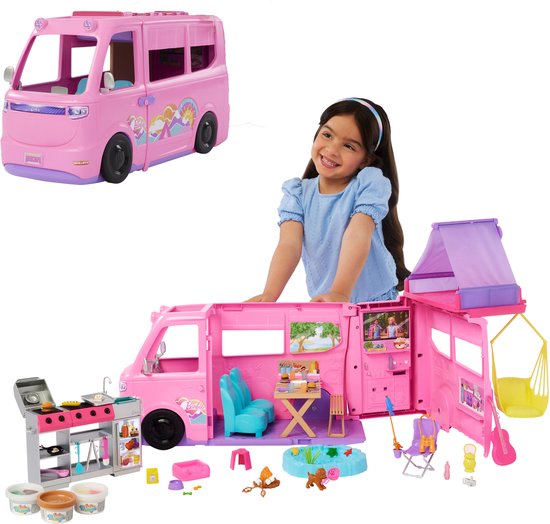 Barbie Droomcamper - Speelset met daktent, barbecue en meer dan 60 accessoire
