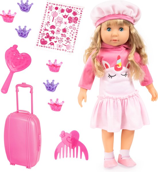 Bayer Design Charlene Pop met Unicorn Jurk - Spreekt Nederlands - 46 cm Pop