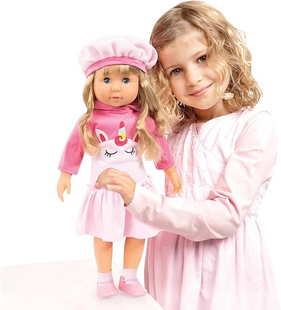 Bayer Design Charlene Pop met Unicorn Jurk - Spreekt Nederlands - 46 cm Pop