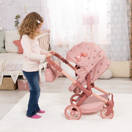 Bayer Design Combi Dolls Pram XEO - 72 x 38 x 65 cm - Poppenwagen - donkerroze
