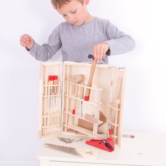 BigJigs Gereedschapskist - Speelgoed gereedschap - Hout - 28-delig