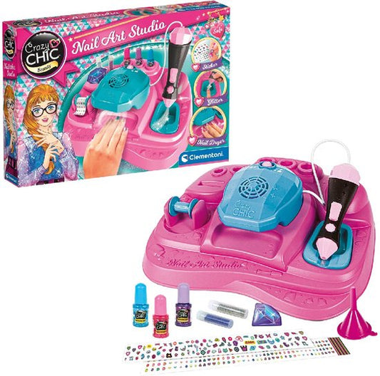 Clementoni Crazy Chic - Nagelstudio voor Kinderen - Kinder Nagellak met Stickers, Glitters en Nageldroger - Vanaf 6 jaar