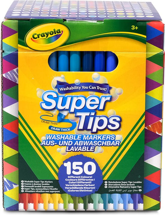 Crayola - Supertips - Viltstiften - Set van 150 viltstiften in verschillende kleuren - Uitwasbare viltstiften met middelgrote punt