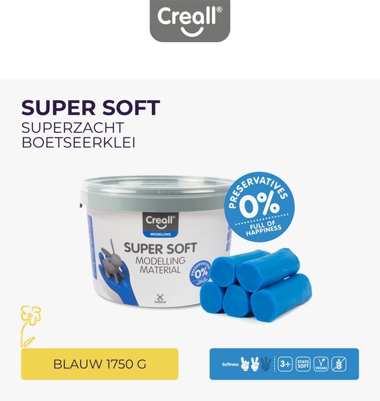 Creall Supersoft boetseerklei - blauw - hersluitbare emmer - 1750 gram - glutenvrij - gemaakt in Nederland