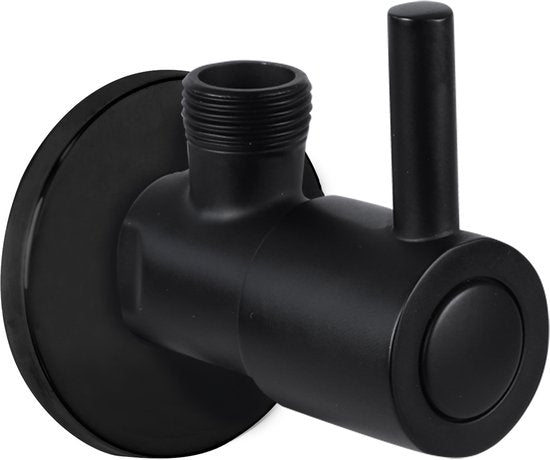 Differnz Hoekstopkraan Mat Zwart Met Rozet 1/2"/ 3/8 Toiletkraan