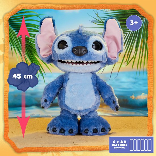 Disney Stitch - Ultimate Stitch - Interactieve pluchen knuffel - Brabbelt zijn Stitch taal, danst, zingt en beweegt