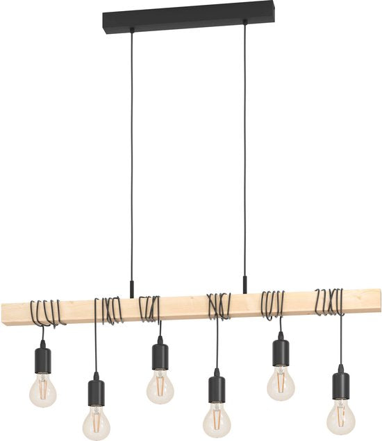 EGLO Townshend Hanglamp - E27 - 100 cm - Zwart/Bruin - FSC Hout