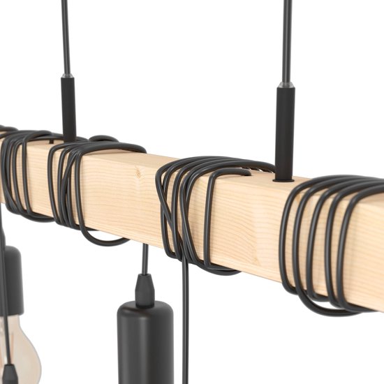 EGLO Townshend Hanglamp - E27 - 100 cm - Zwart/Bruin - FSC Hout