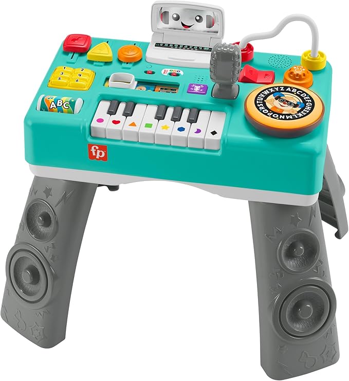Fisher-Price Leerplezier, speelgoed voor baby en peuter, Mixen en Leren DJ-tafel met educatieve, meegroeiende content en activiteiten, vanaf 6 maanden, meertalige versie HRB67