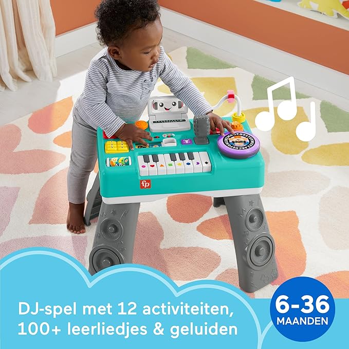 Fisher-Price Leerplezier, speelgoed voor baby en peuter, Mixen en Leren DJ-tafel met educatieve, meegroeiende content en activiteiten, vanaf 6 maanden, meertalige versie HRB67