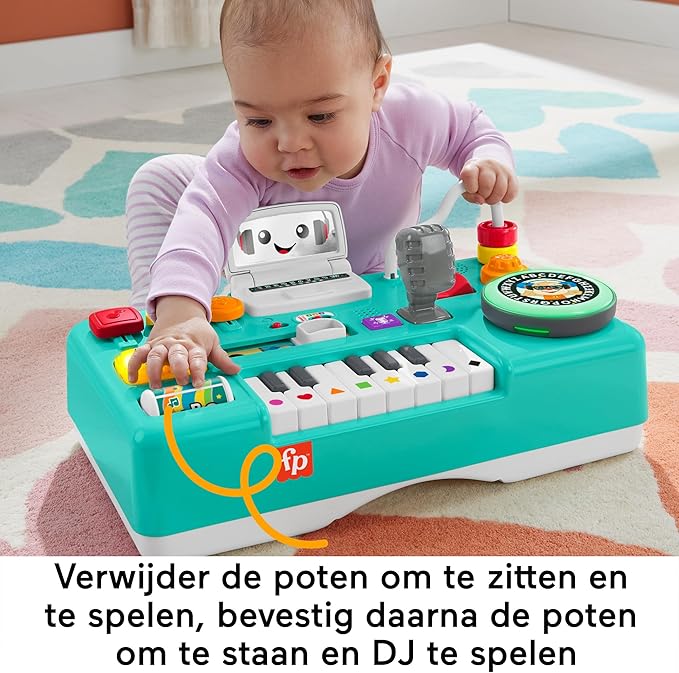 Fisher-Price Leerplezier, speelgoed voor baby en peuter, Mixen en Leren DJ-tafel met educatieve, meegroeiende content en activiteiten, vanaf 6 maanden, meertalige versie HRB67